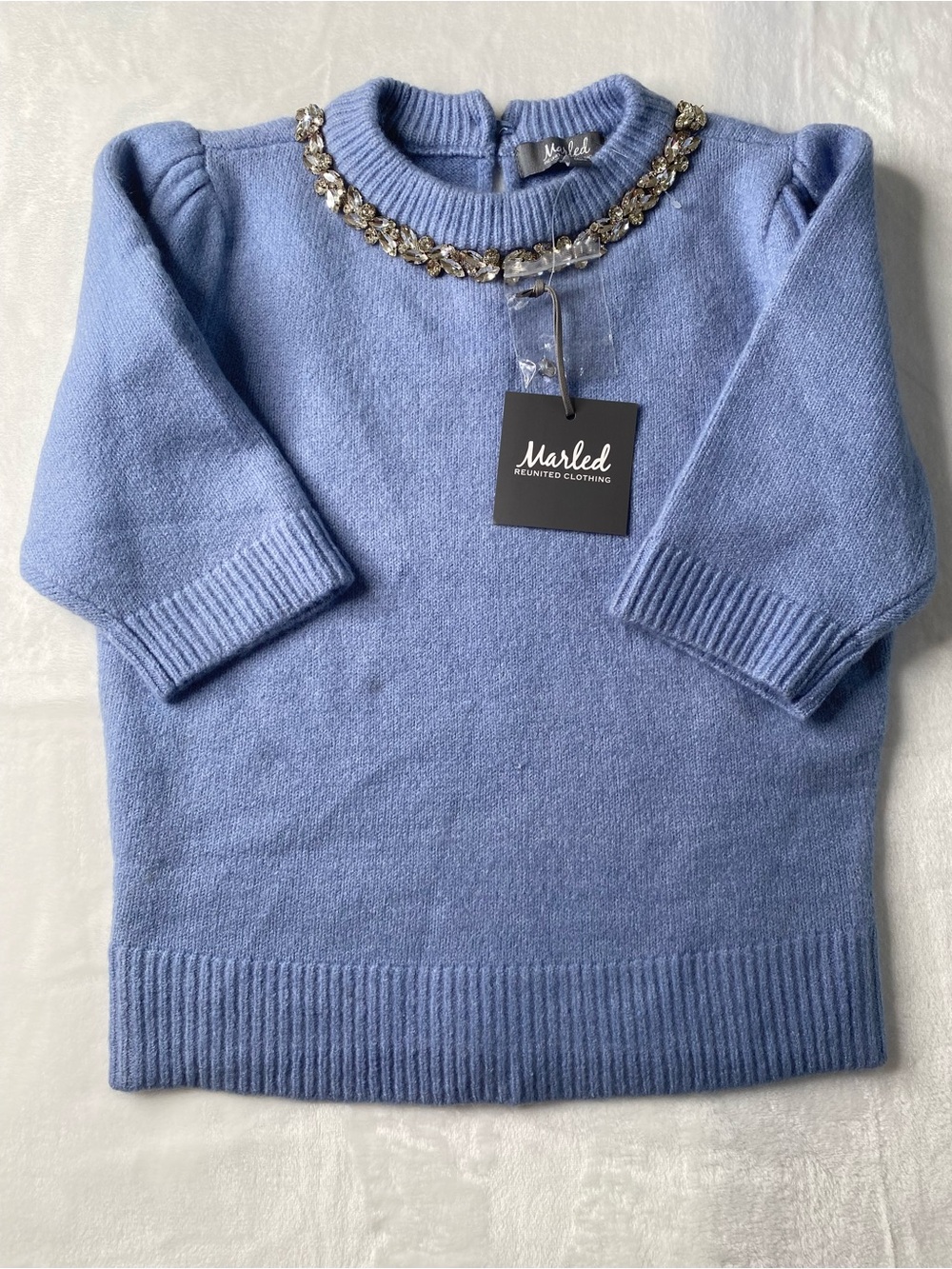 Marled Women’s Light Blue Embellished Crewneck Sweater Size S